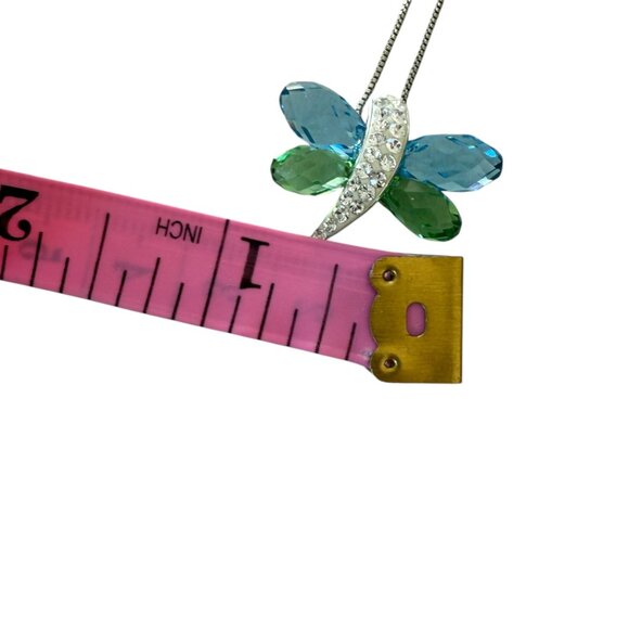 Sterling Silver AU 925 BIG Swarovski® Element green blue Butterfly Necklace - Picture 8 of 9